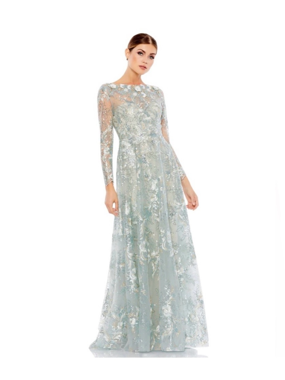 Shimmering Mac Duggal 67498 Bateau Neck Gown Size 14